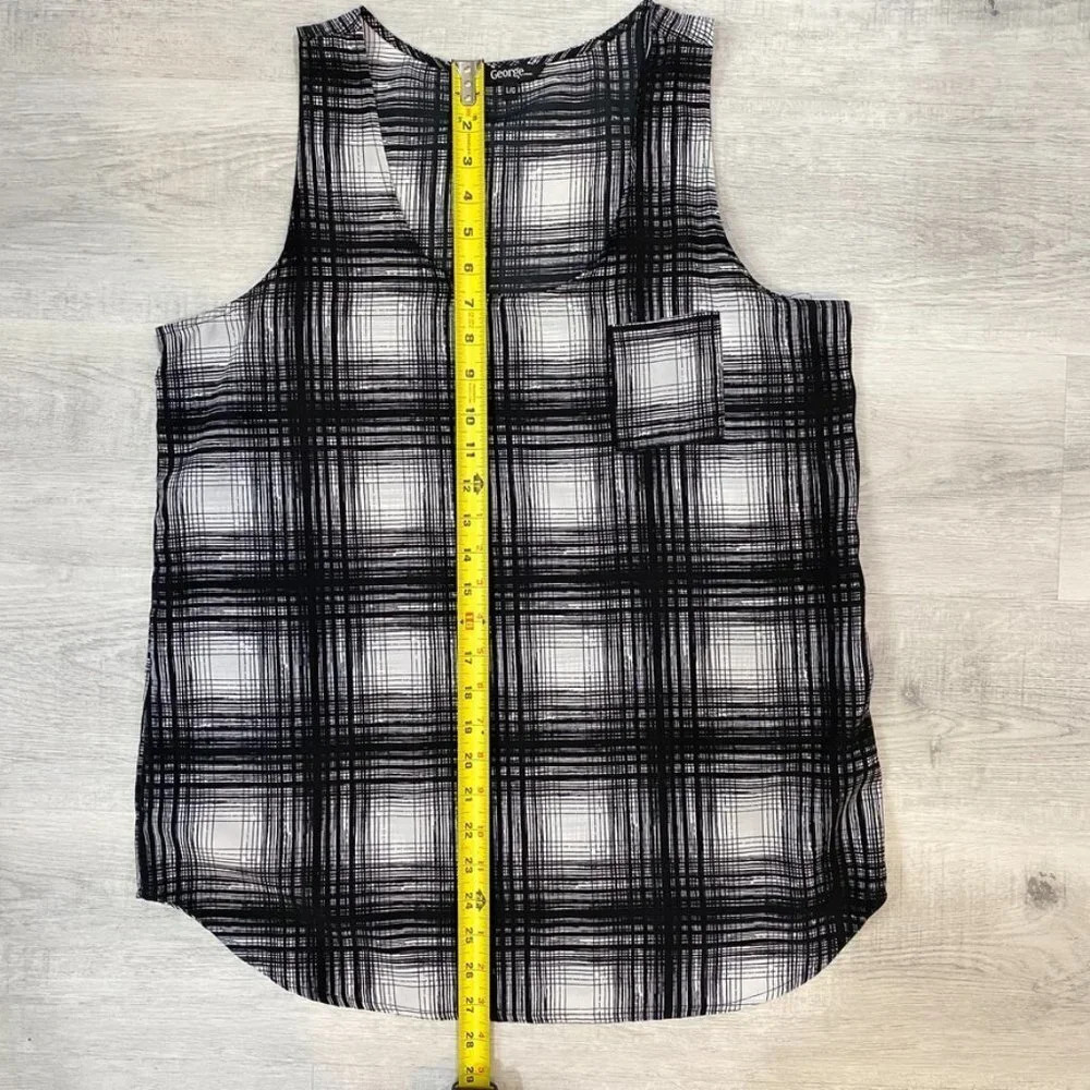 George Gingham Crosshatch Plaid Print Sleeveless Blouse in Black/White Size L - Picture 8 of 11